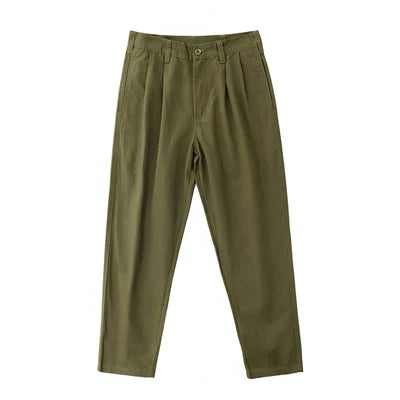 Autumn New American Retro Twill Pleat Chino Cargo Pants Men's Fashion 100% Cotton Washed Old Casual Straight Trousers