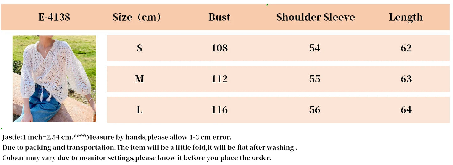 2025 Spring New Women's French White Shirt Splicing Lace Embroidery Design Ladies Shirt Long Sleeve Casual Holiday Beach Tops