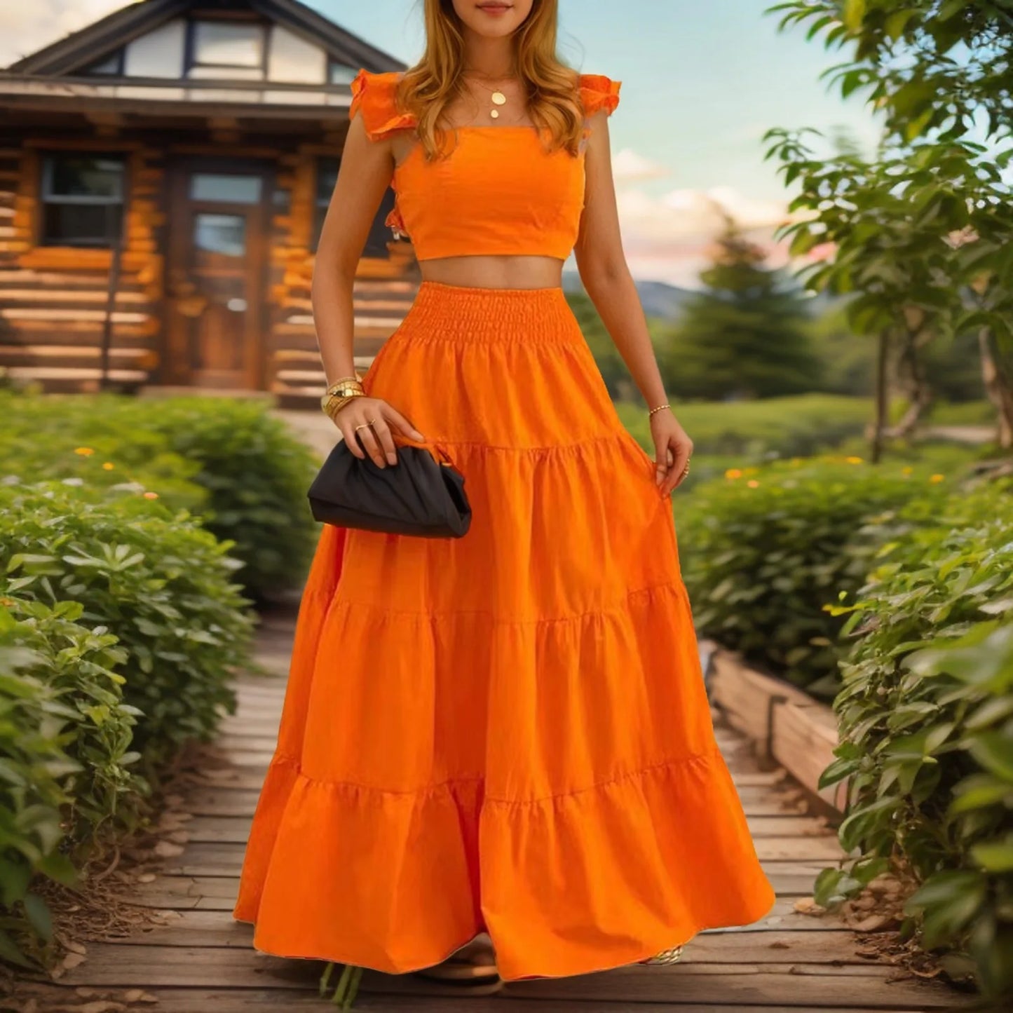Y2k Two Piece Set Woman Clothing Spring/Summer New Elegant Sexy Collage Sleeveless Top and Longuette Skirt Suits Female 2Pcs Set