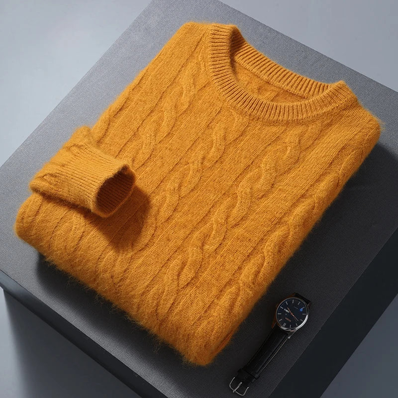 100% Pure Mink Cashmere Sweaters Men's Round Neck Thickened Pullover Autumn and Winter Warm Casual Knitted Large Size Twist Tops