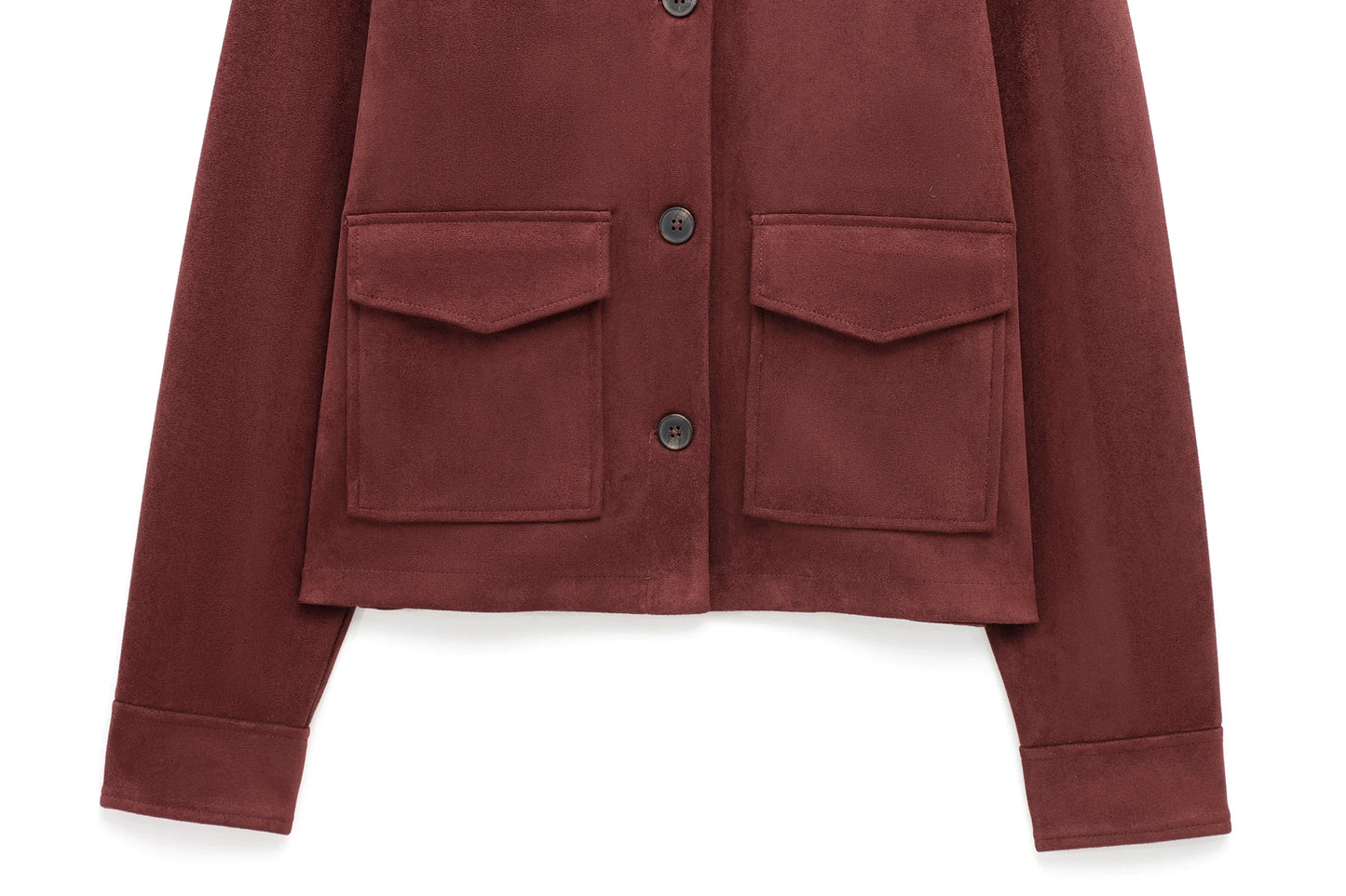 TRAF Women's Suede Texture Jacket 2025 Fashion Long Sleeve Cropped Coats Women Casual New In Outerwear