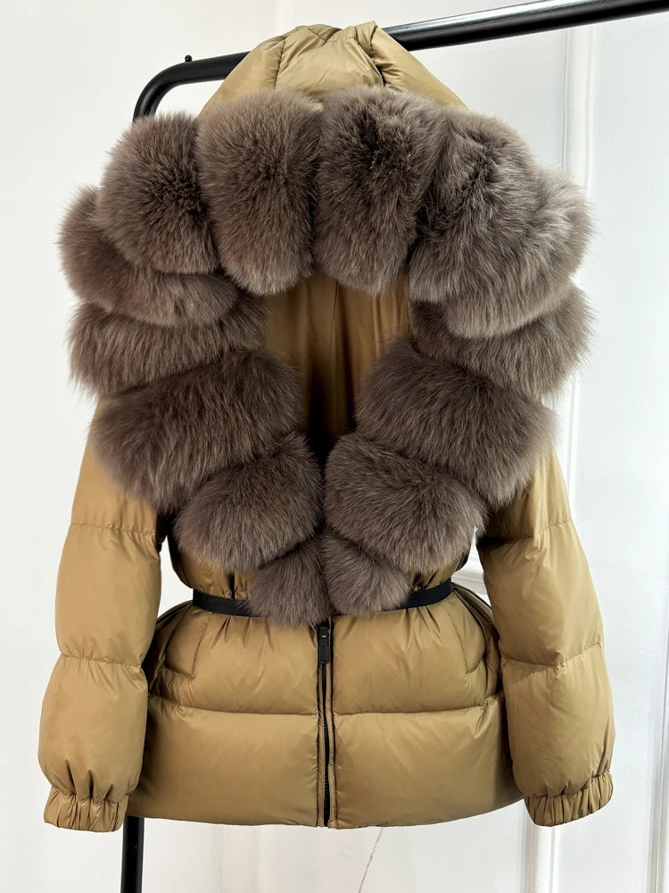 Janveny 2025 Winter Puffer Jacket Women Real Fox Fur Hooded Thick Warm 90% White Duck Down Coat Female Parkas Waterproof