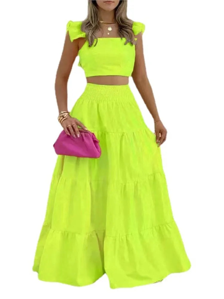 Y2k Two Piece Set Woman Clothing Spring/Summer New Elegant Sexy Collage Sleeveless Top and Longuette Skirt Suits Female 2Pcs Set