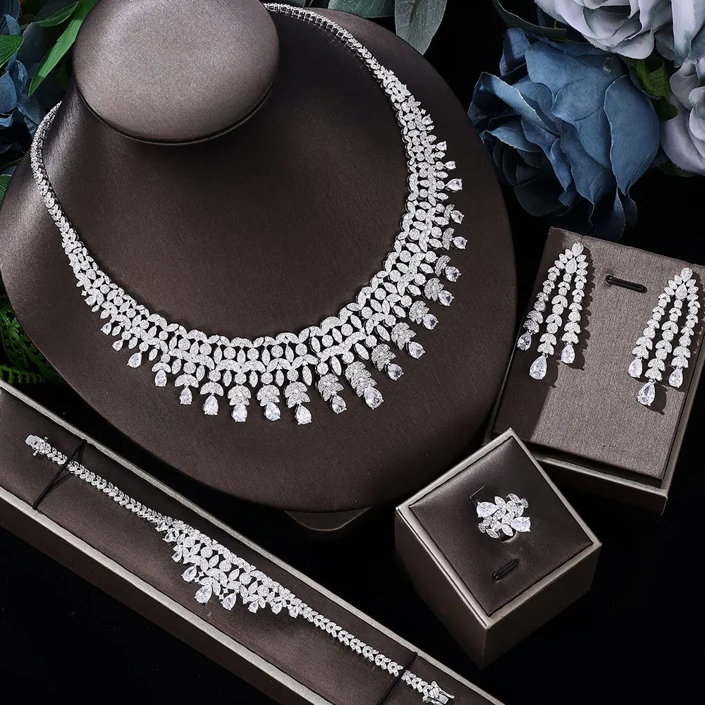 New 4-piece Crystal Zirconia Bridal Wedding Party Jewelry Set