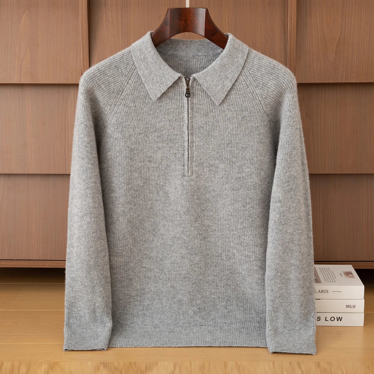 Luxury 100% Merino Wool Sweater for Men Half Zipper Polo Collar Pullover Autumn Winter Cashmere Thick Knitwear Smart Casual Top