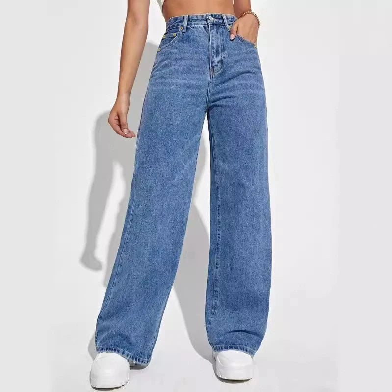Women's Jeans Pant High Waist Straight Fit Wide Leg Jeans Trouser Pant