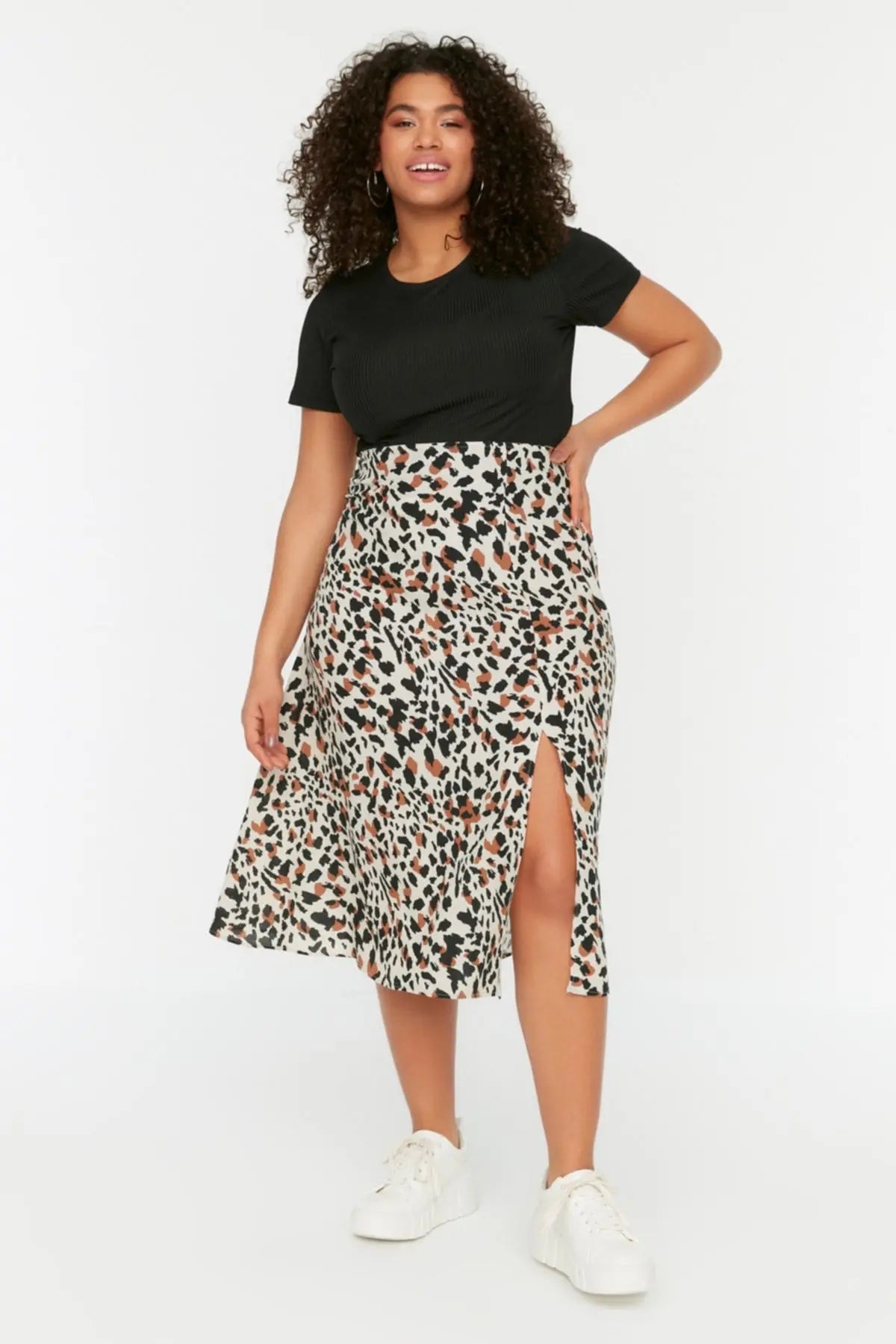 Trendyol TYZA Women's Plus Size Skirts Casual Woven Regular Daily Animal Print Plus Size Clothes Animal Print Skirt