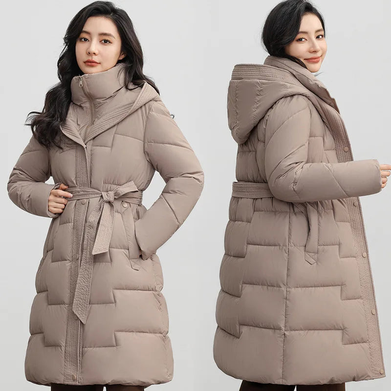 New Winter Parkas Thick Down Cotton Jacket Women Hooded Mid-Length Puffer padded coat