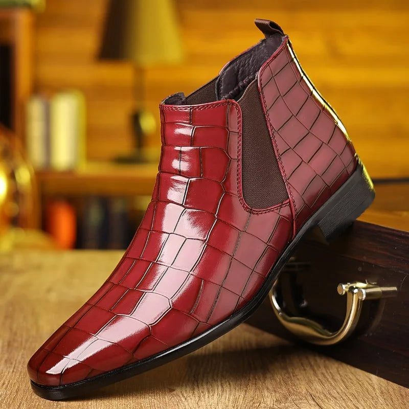 Big Size Stone Pattern Dress Shoes for Men Autumn Winter Soft-soled Men Leather Boots New Designer Platform Chelsea Boots Male