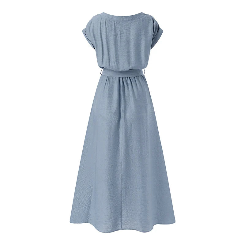 2025 ZANZEA Women Fashion Short Sleeve Dress Summer Elegant Party Vestidos Casual Mid-calf Sundress Femme Vintage OL Robe Kaftan
