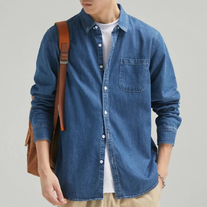 New Four Seasons Men's Long Sleeve Denim Shirt Cotton Jacket No Ironing Casual Social Comfortable and Breathable 3 Colors