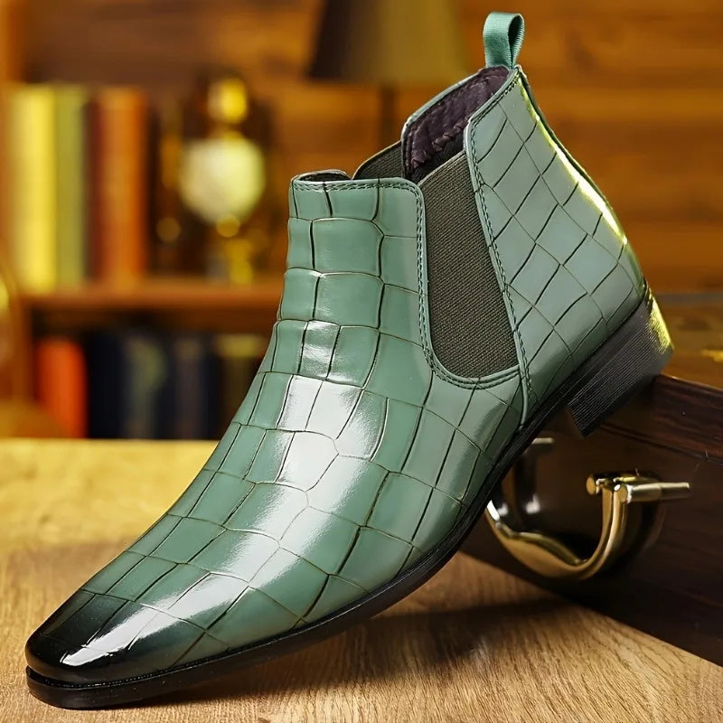 Big Size Stone Pattern Dress Shoes for Men Autumn Winter Soft-soled Men Leather Boots New Designer Platform Chelsea Boots Male