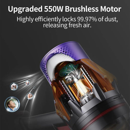 Wireless Vacuum Cleaner 550W 45KPA Strong Suction Portable Dust Cleaning Machine 1.2L Dust Cup Home Cleaner