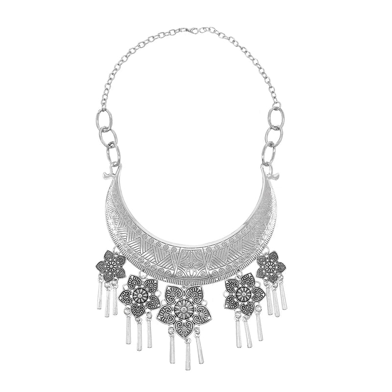 Flower Pendant Women Jewelry Sets Afghan Vintage Carved Bohemian Ethnic Drop Charms Necklace Sets Gypsy Statement Jewelry Sets