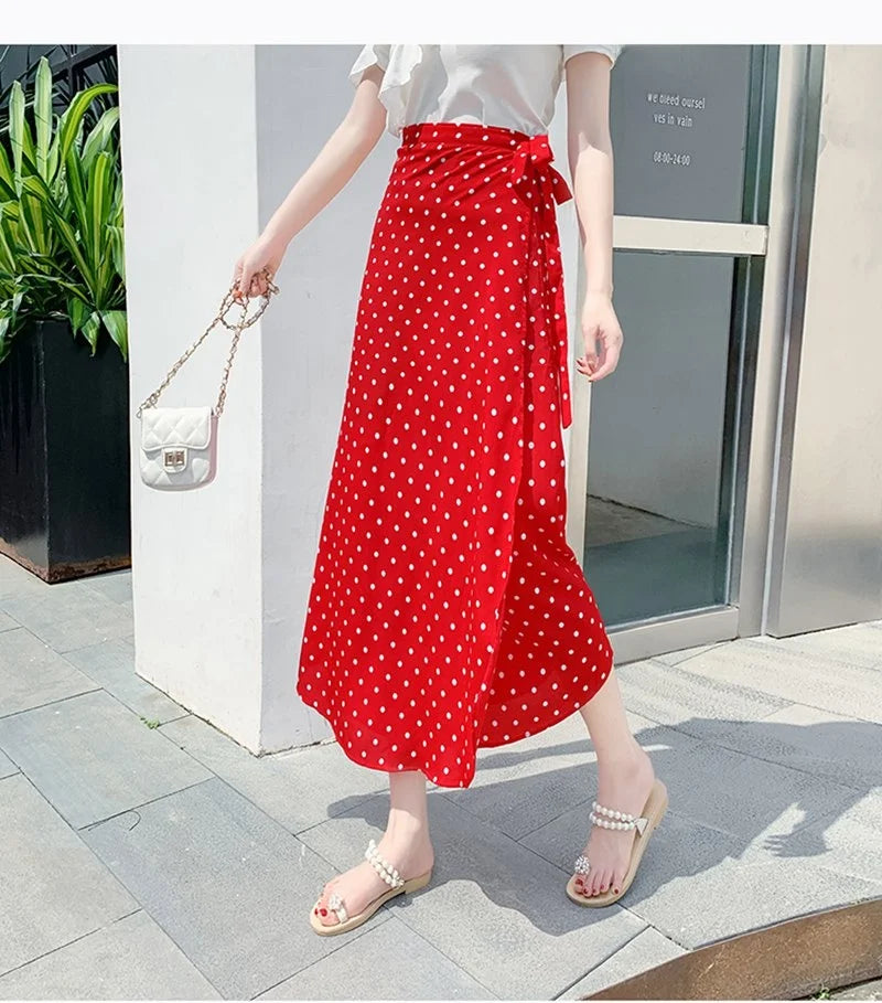High Waist Long Skirt Wrap Dress Asymmetrical Hem Chiffon Floral Print Belted Midi Skirt for Short Women Summer Dress