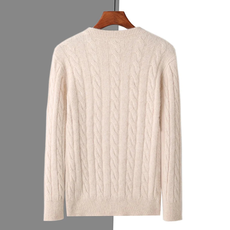 100% Pure Mink Cashmere Sweaters Men's Round Neck Thickened Pullover Autumn and Winter Warm Casual Knitted Large Size Twist Tops
