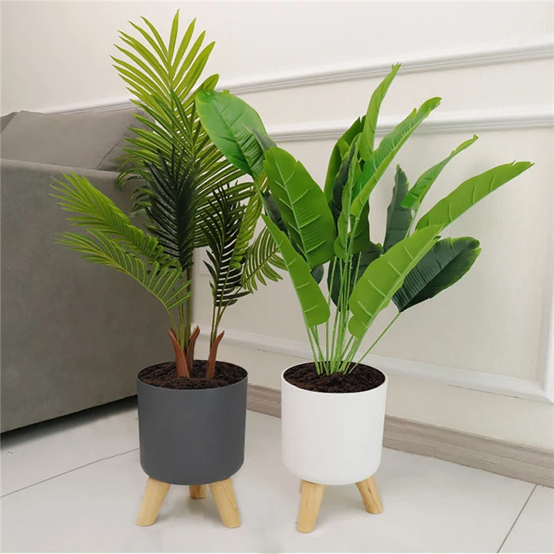 Modern Plant Pots with Wooden Legs Holder Bedroom Living Room Floor Standing Potted Flower Pot Home Garden Planters -A