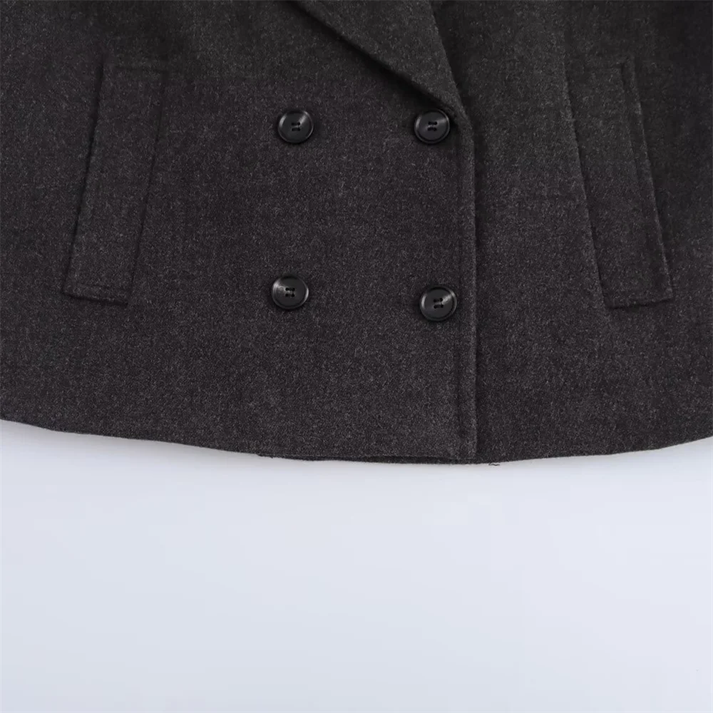 TRAF Autumn New Product Women's Casual Fashion Style Double breasted Wool Collar Long sleeved Jacket Coat