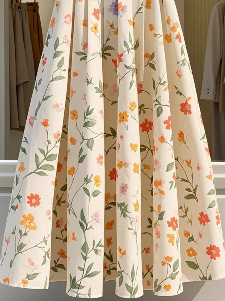 New Summer High-end Exquisite and Beautiful Draped and High-end Temperament Floral A-line Skirt for Women