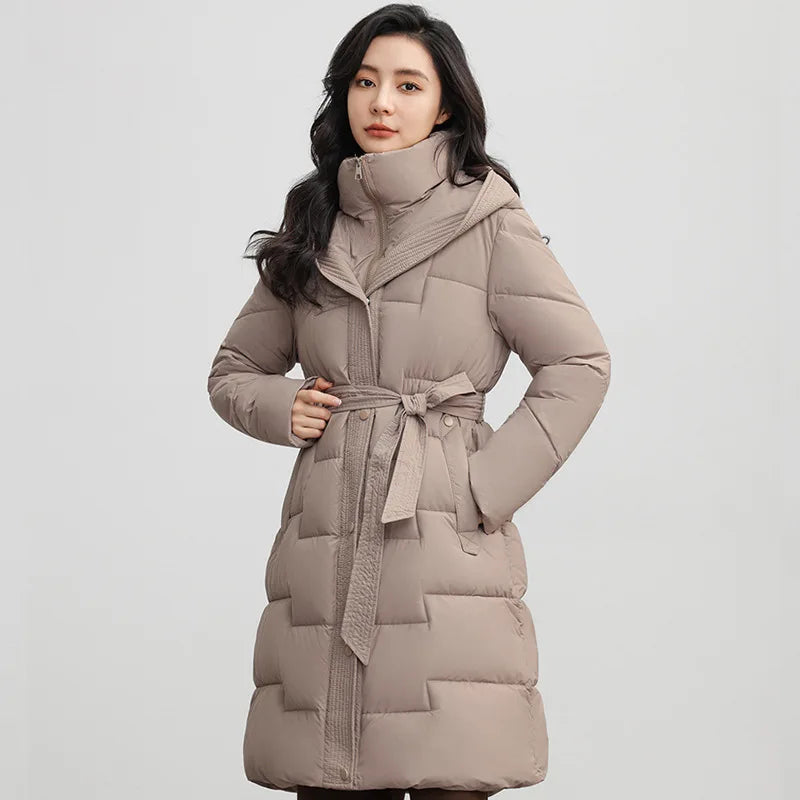 New Winter Parkas Thick Down Cotton Jacket Women Hooded Mid-Length Puffer padded coat