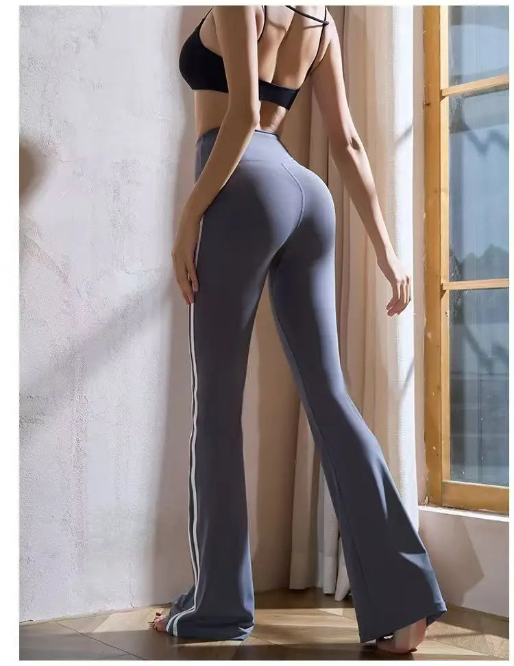 Matching Sportswear New In Women's Flare Pants High Waist Yoga Pants Casual Basic Lady's Long Trousers Korean Chic Stripe Pants