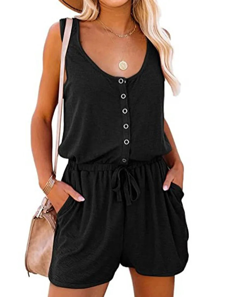 Women's Summer Cross-Border Sleeveless Jumpsuit With Waist Tied Casual Loose Wide leg Shorts
