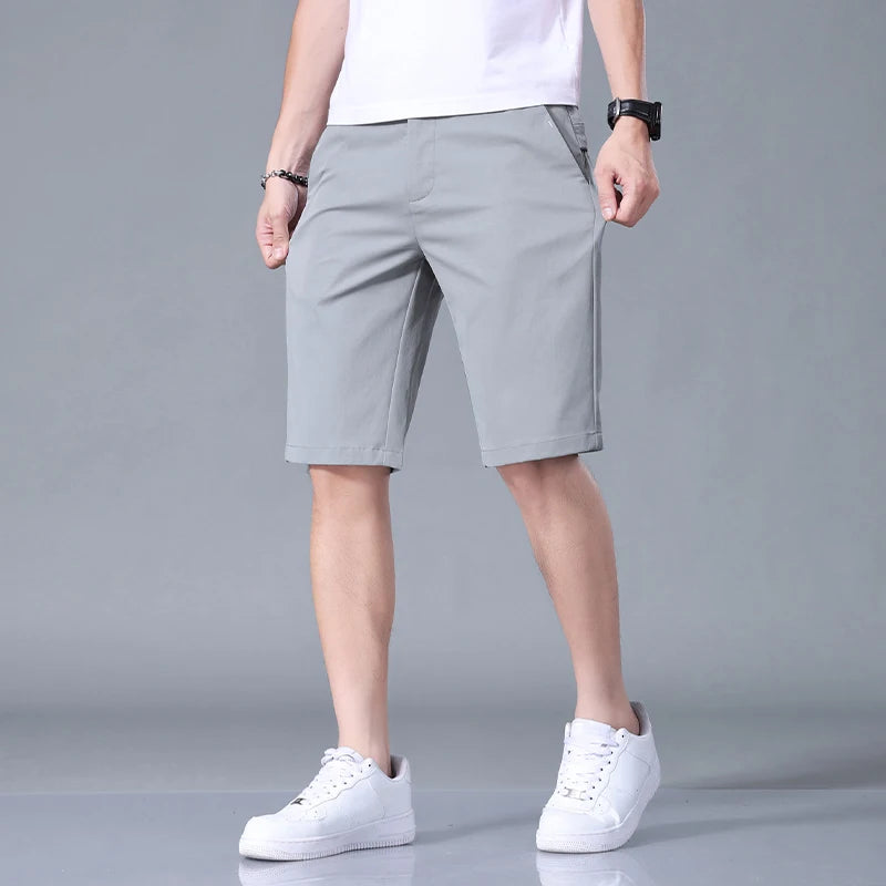 Summer Thin Men's Casual Shorts Solid Color Stretch Straight Fashion Short Casual Pants Male Ice Silk Cool Soft Midi Shorts
