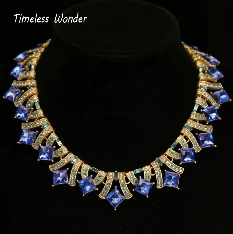 Timeless Wonder Retro Zircon Geo Pave Necklace N Button Earrings for Women Designer Jewelry Set Trendy Top Sweet Vintage 4612
