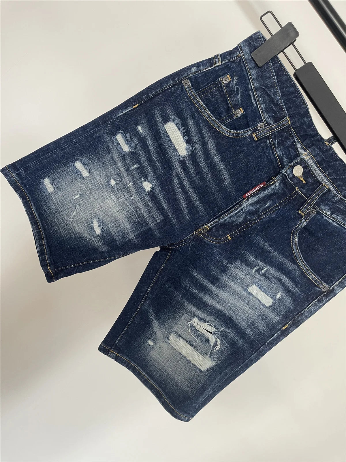 Spring and Summer New Jeans Trendy Men's Washed Letter Printed Slim-fit Micro-elastic Casual Denim Shorts