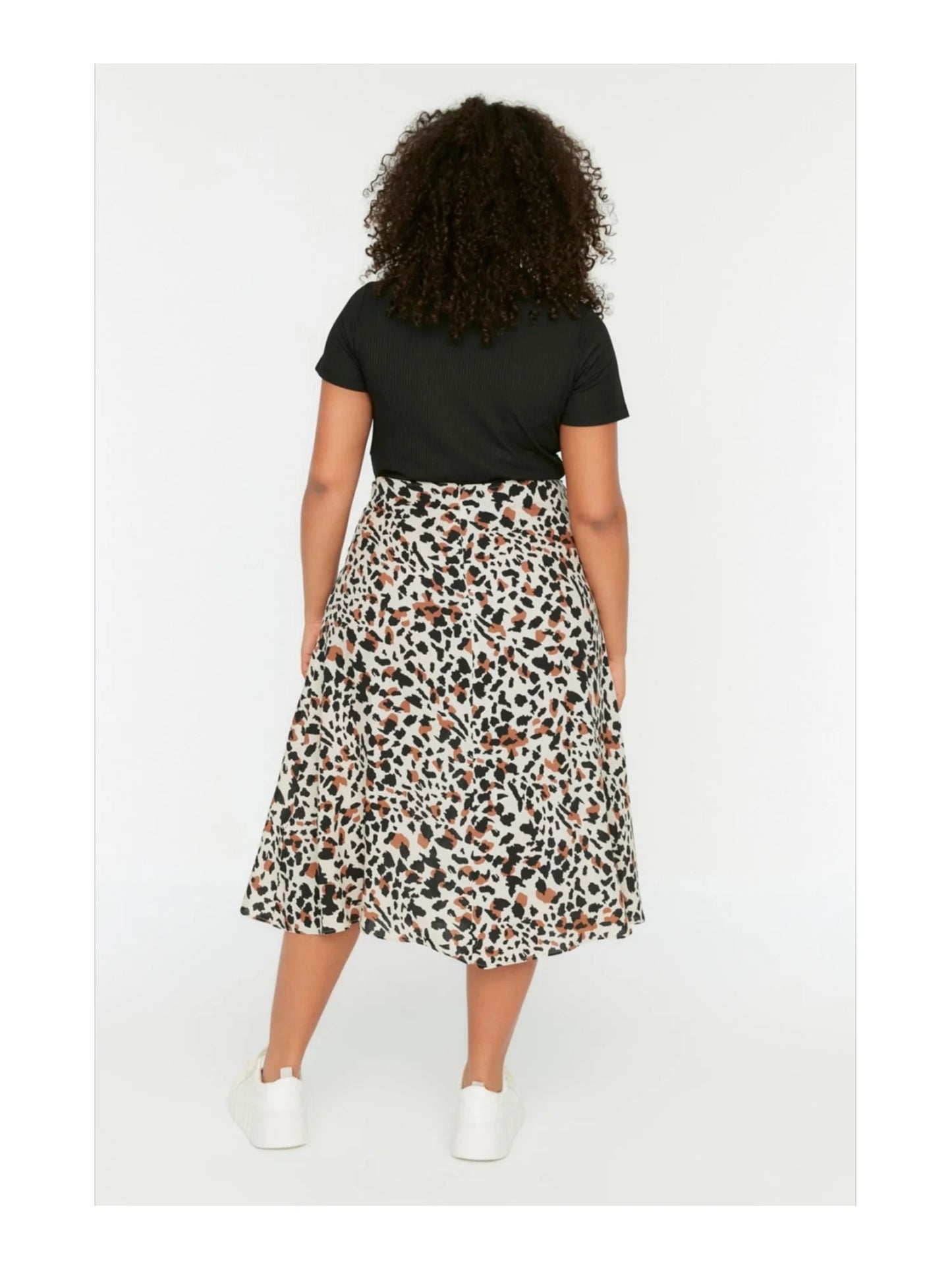 Trendyol TYZA Women's Plus Size Skirts Casual Woven Regular Daily Animal Print Plus Size Clothes Animal Print Skirt