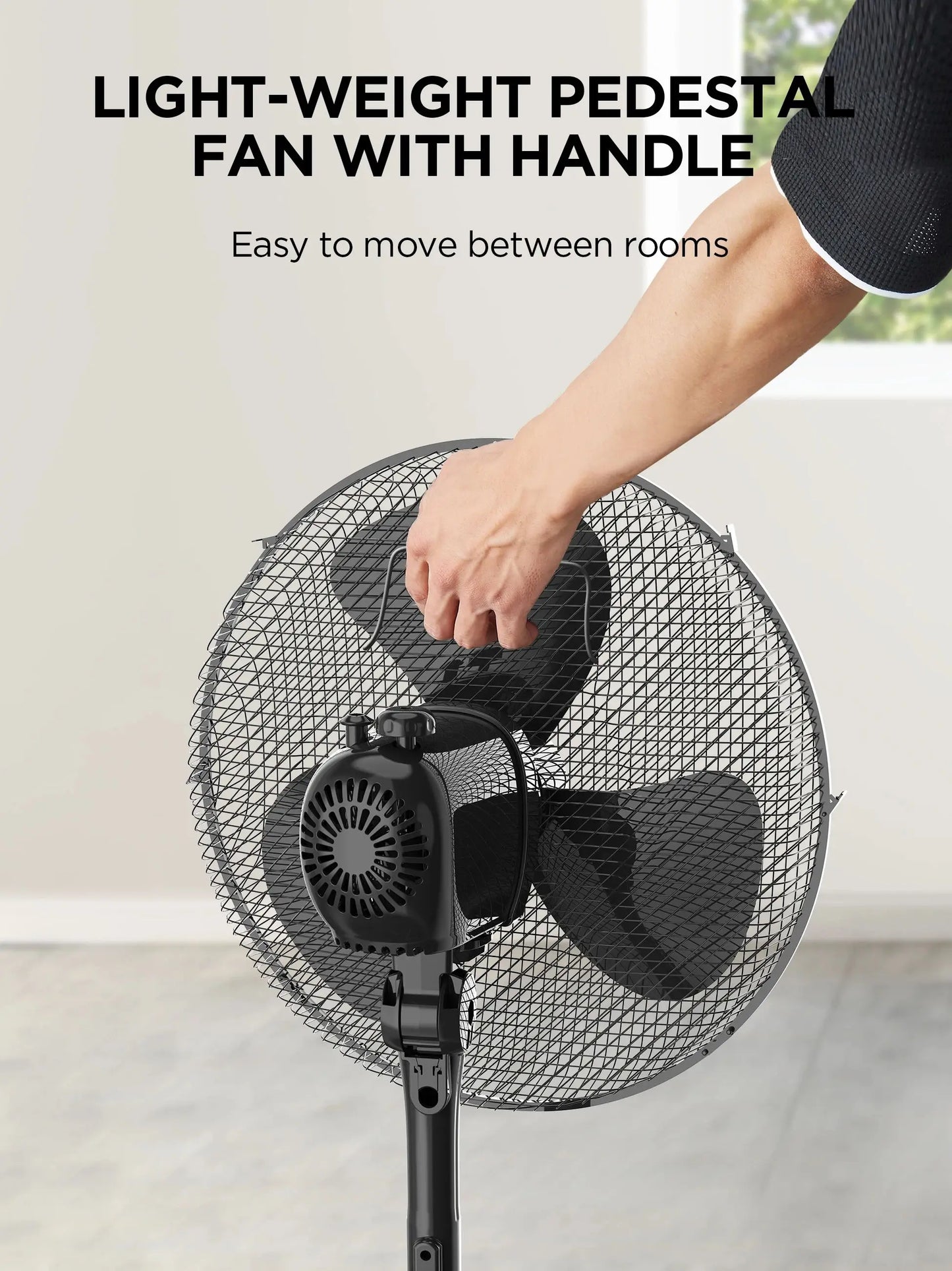 Midea 40W Pedestal Fan, 3 Speed Settings, 90° Oscillation, Adjustable Height, Powerful Airflow and Quiet Operation