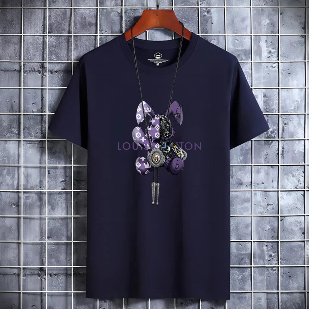 Summer Men's Luxury Casual T-Shirt Retro Y2k Designer Short Sleeve Tees Male Vintage Cotton Trendy High Quality Bear Print Tops