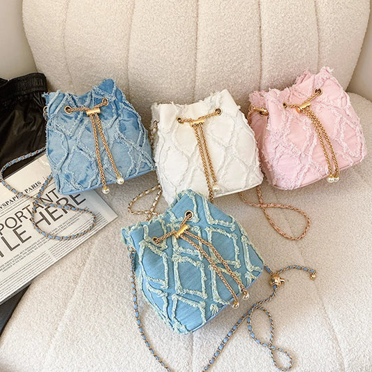 Denim Crossbody Bag Diamond Pattern Women Shoulder Bag Adjustable Strap Jean Purse Hobo Bag Travel Bag