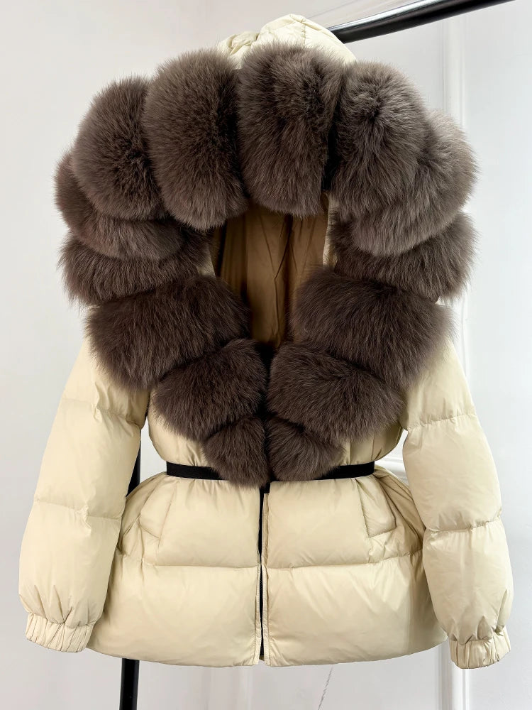 Janveny 2025 Winter Puffer Jacket Women Real Fox Fur Hooded Thick Warm 90% White Duck Down Coat Female Parkas Waterproof