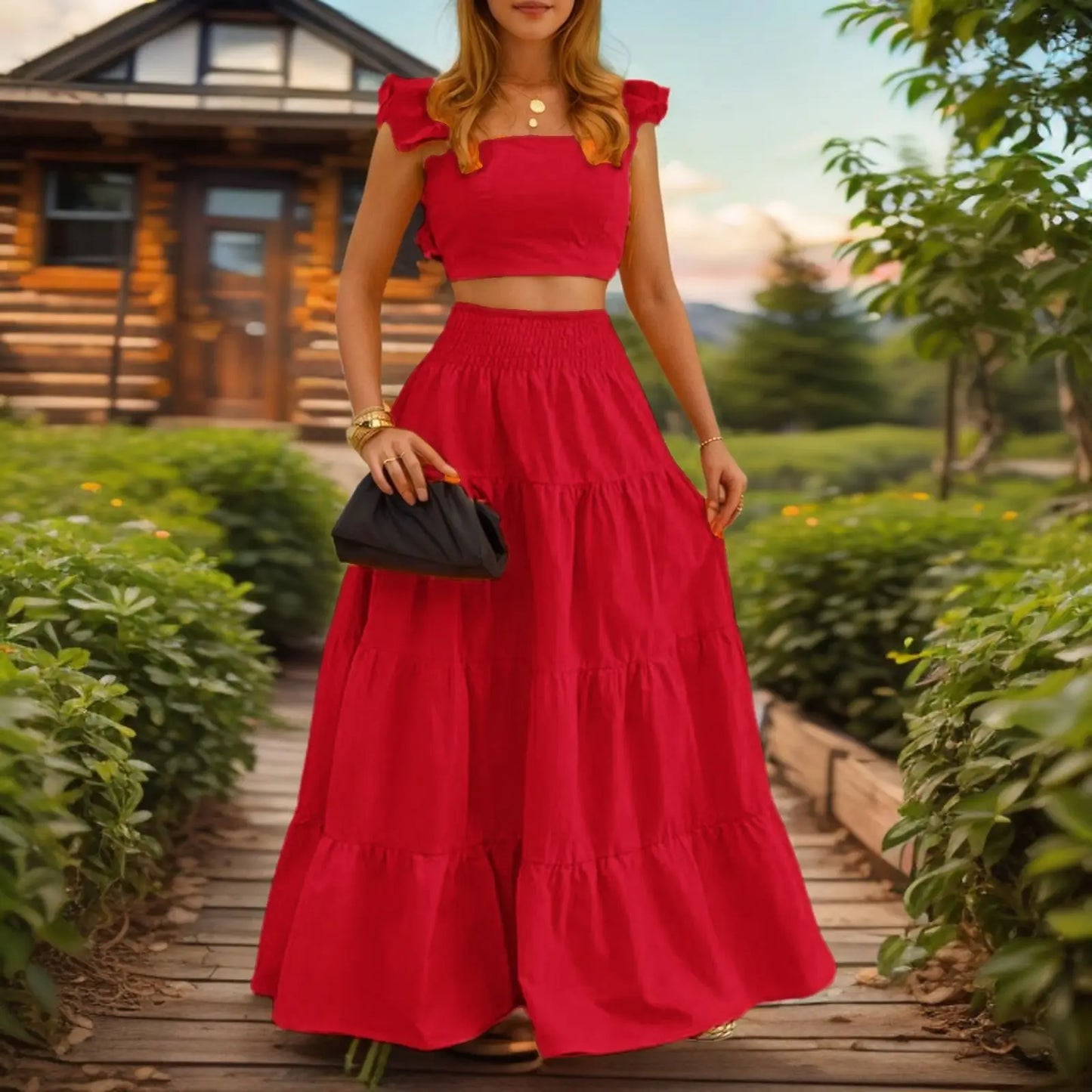 Y2k Two Piece Set Woman Clothing Spring/Summer New Elegant Sexy Collage Sleeveless Top and Longuette Skirt Suits Female 2Pcs Set