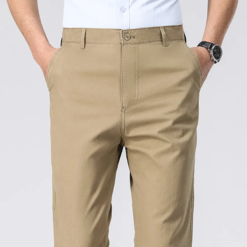 2025 Mens Cotton Trousers Man Business Casual Pants Office Black Chino Pants Khaki Grey Navy Trousers 29-40