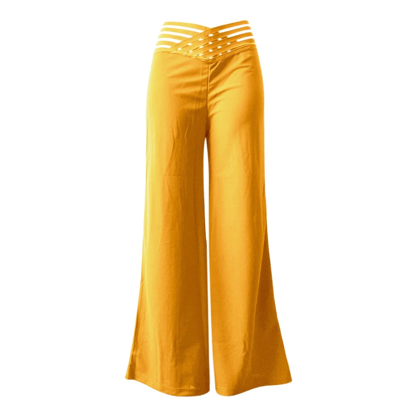 Summer Wide Leg Hollow Wide Waistband Long Pants Women High Waist Solid Color Wide Leg Flared Trousers Yoga Sport Gym Pants