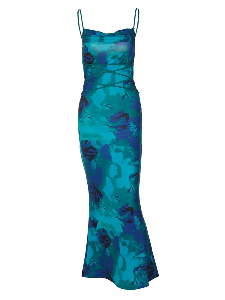 Floral Sleeveless Maxi Dress Backless Swinging Collar Summer Women Clothes