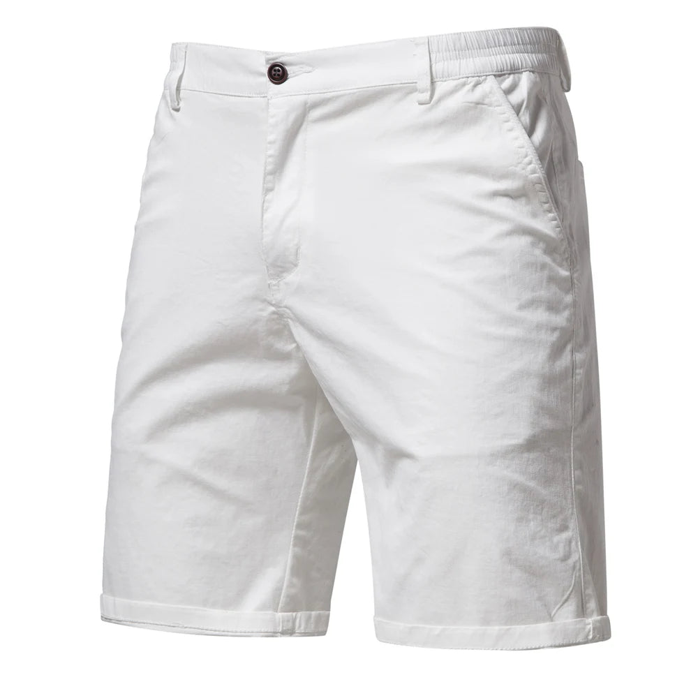 2021 New Summer 100% Cotton Solid Shorts Men High Quality Casual Business Social Elastic Waist Men Shorts 10 Colors Beach Shorts