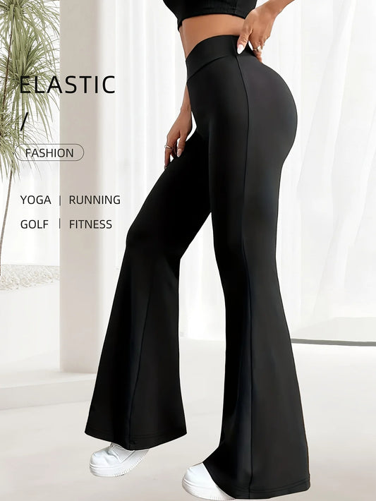 1 high waisted solid color spring/summer thin flared pants, slim fit and shaping, women's casual wear, women's clothing