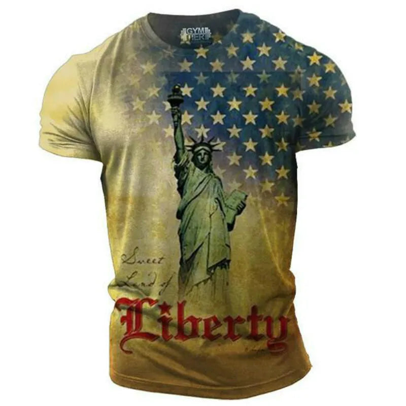 Summer Men's Classic Retro 3D Printed T-shirt Comfortable European and American Tough Guy Wind Speed Dry O-neck Loose Top Shirt