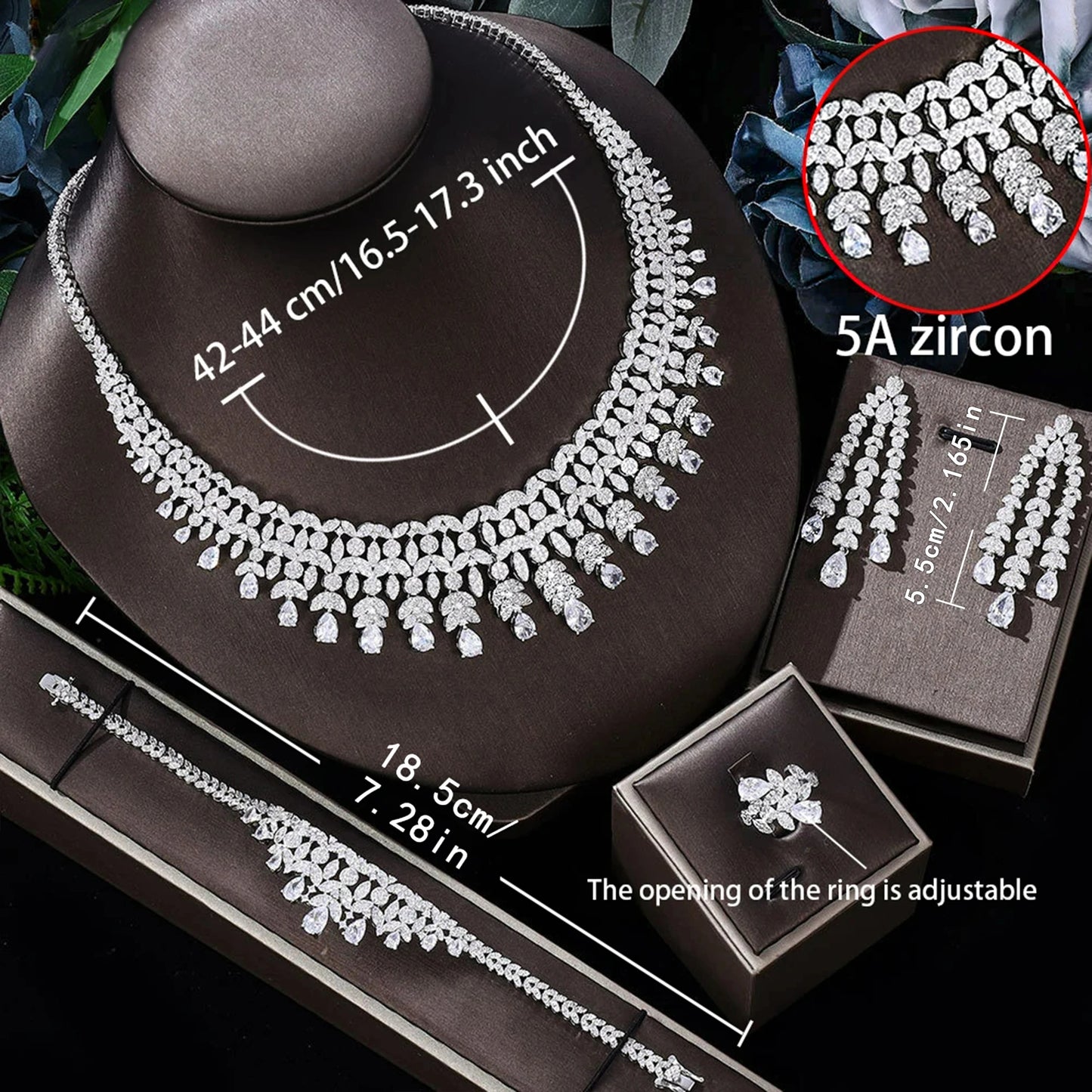 New 4-piece Crystal Zirconia Bridal Wedding Party Jewelry Set
