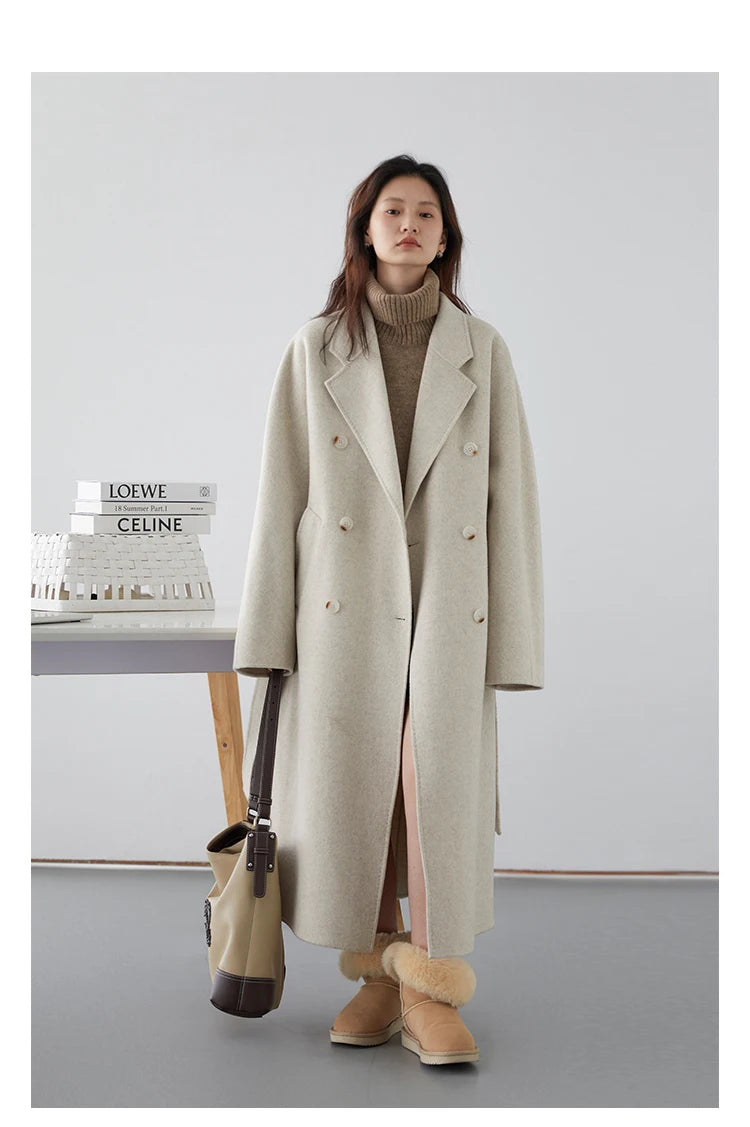 CHIC VEN Women Long Double-sided Woolen Coats Retro Loose Female Overcoat Double Breasted Ladies Windbreak Autumn Winter 2025