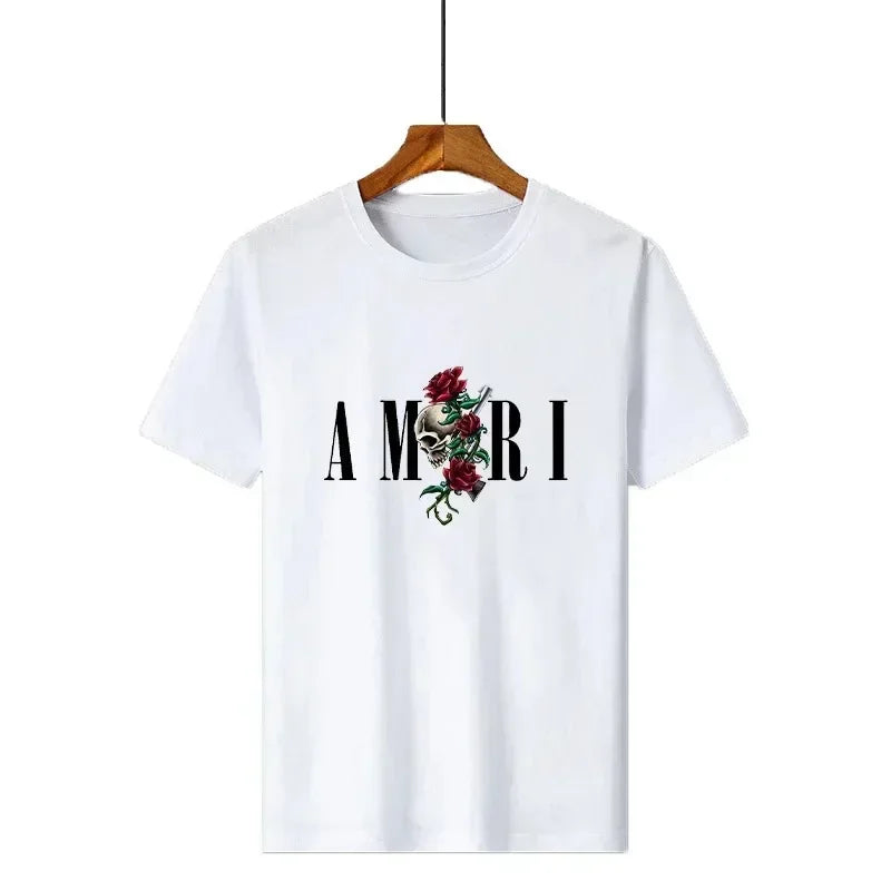 Retro Y2k T-shirt Cotton Soft Graphic Print Tees for Male Designer Luxury Short Sleeve Vintage O-neck Tops Summer Man Clothing