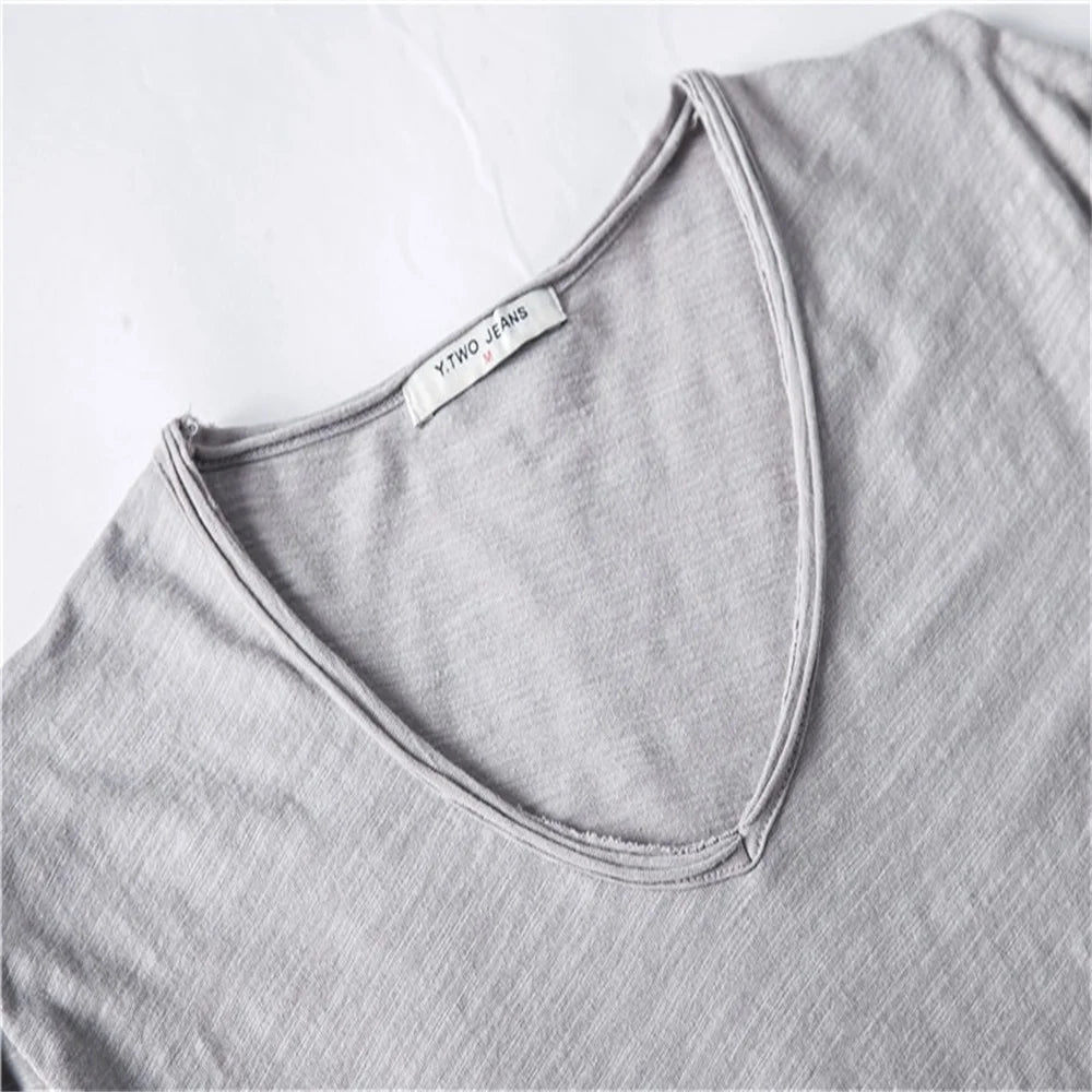 2021 New Summer V-neck T-shirt Men 100% Combed Cotton Solid Short Sleeve T Shirt Men Fitness Undershirt Male Tops Tees
