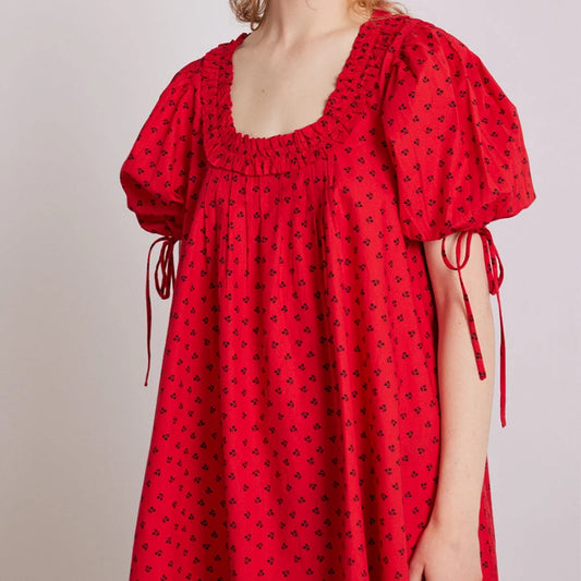 Vintage Floral Print Loose Fit A-line Dress Ruffle Trim Square Collar Puff Sleeve Nightgown Nightdress Y2K Cottage Fairy Dress