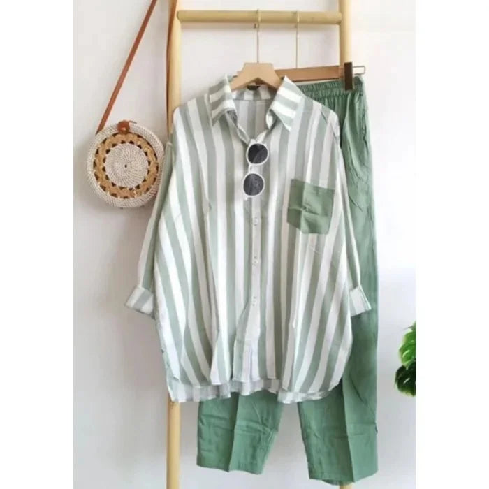 2024 Summer New Fashion Loose-Fit Slimming Casual Striped Two-Piece Suit Women's Comfortable Black Pink Red Short Skirt Set