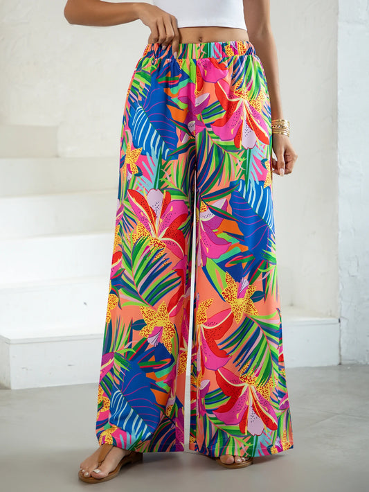 Women's Tropical Print Summer Beach Wide Leg Pants