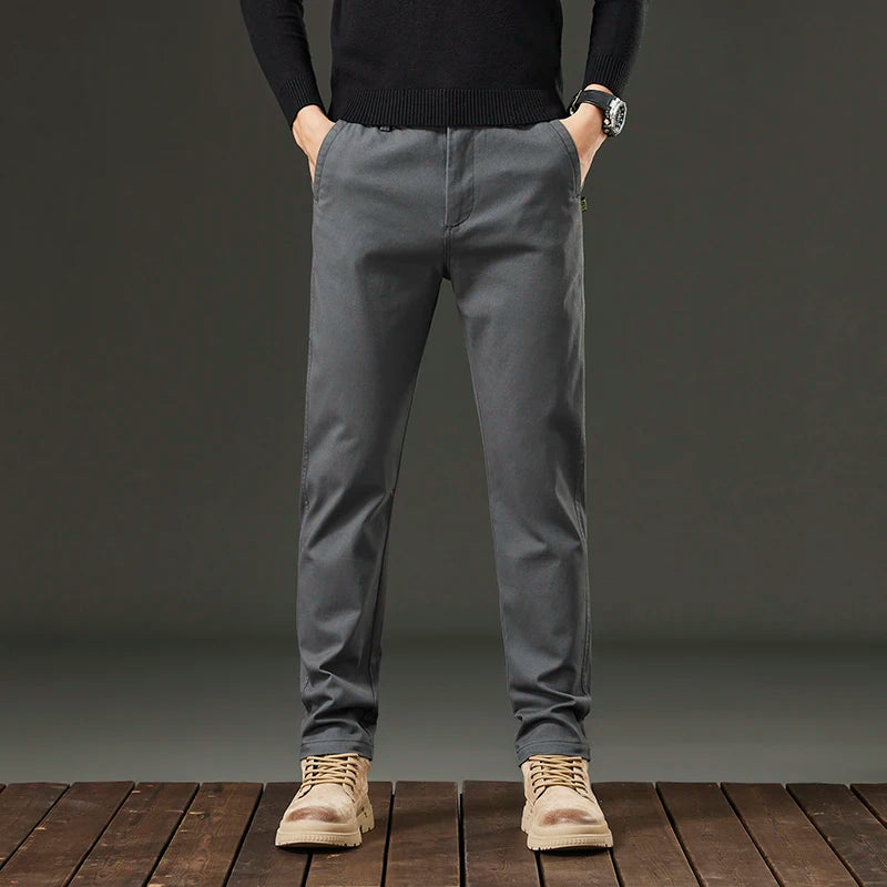 Threeproof Men's Pants Straight Fit Cotton Casual Trousers Male Elastic Waist Stretch Spring Antifouling Work Business Oil Proof