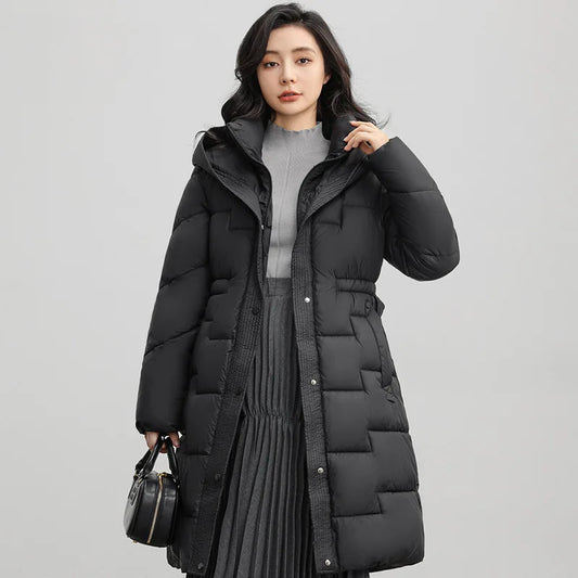 New Winter Parkas Thick Down Cotton Jacket Women Hooded Mid-Length Puffer padded coat